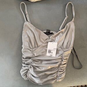 Forever 21 Silver Ruched Tank Top